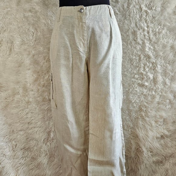 Michael Kors Woman's Cream 100% Linen Cargo Paints Size 14 - Picture 1 of 10